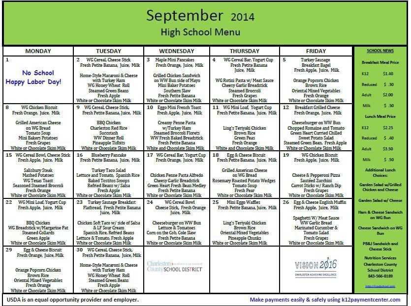 Charleston County School Lunch Menu – What’s on the Menu?